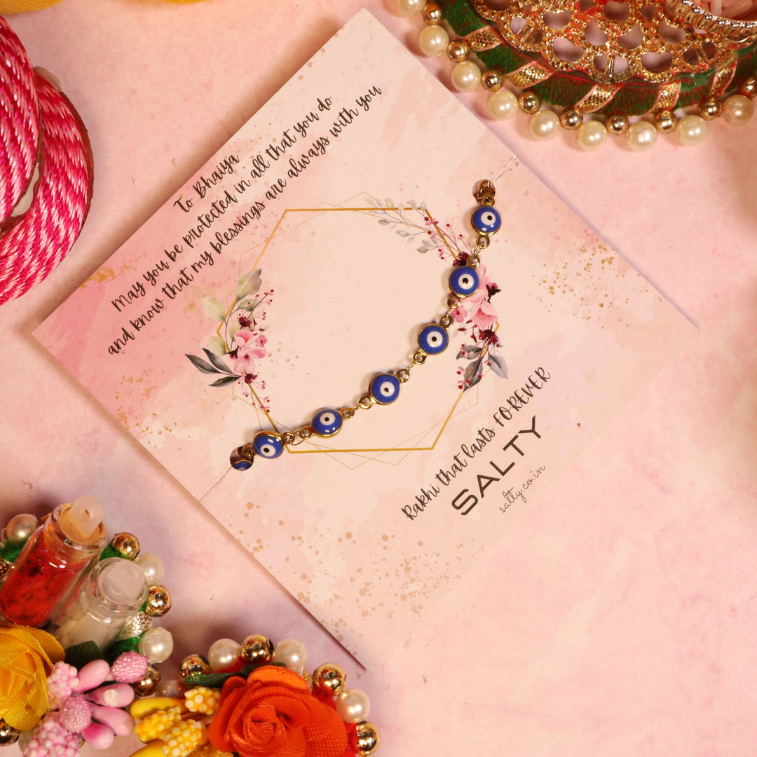 Bewitching Blue Evil Eye Rakhi - Salty Accessories