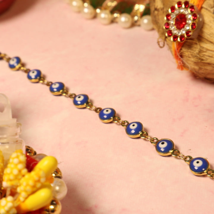 Set of 3 Multi Coloured Evil Eye Rakhi For Siblings - Salty Accessories
