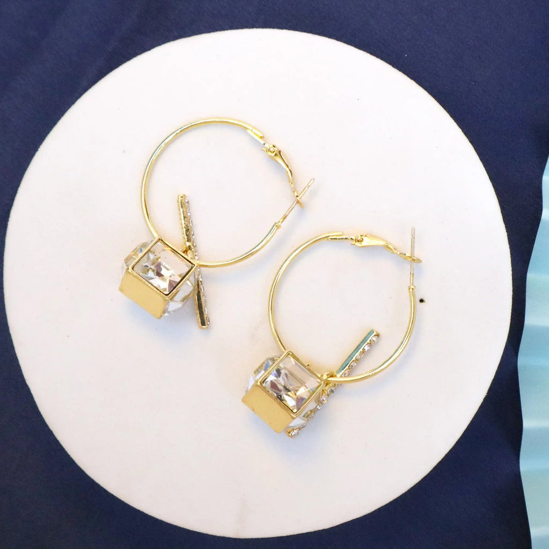 Big Crystal Lined Drop Hoop Earrings