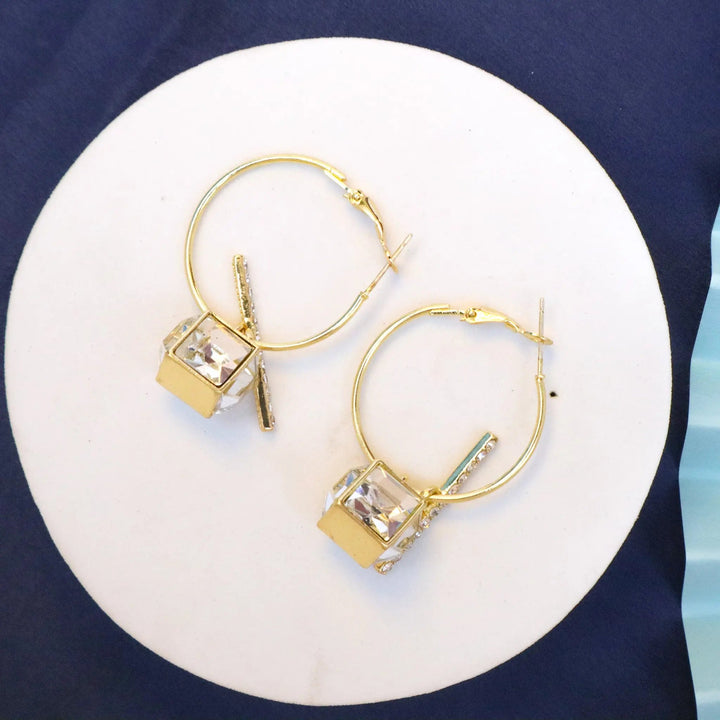 Big Crystal Lined Drop Hoop Earrings