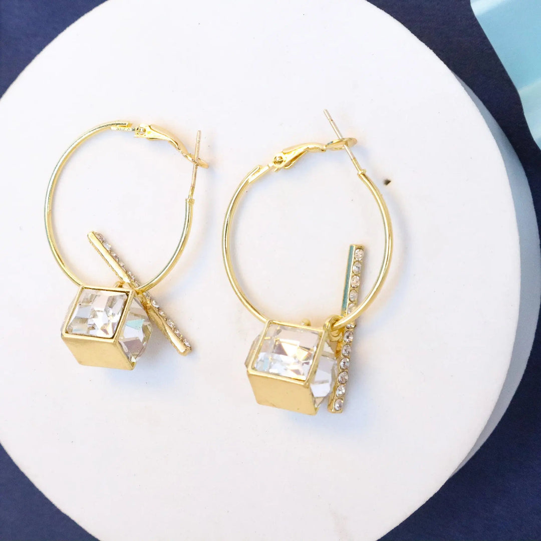 Big Crystal Lined Drop Hoop Earrings