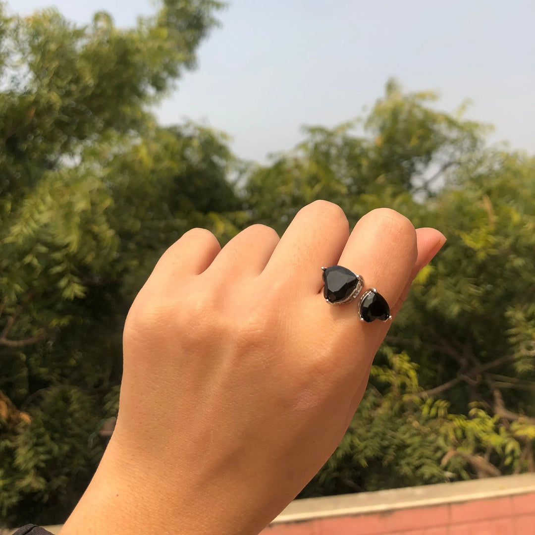 Black Double Heart Kylie Love Ring - Salty Accessories