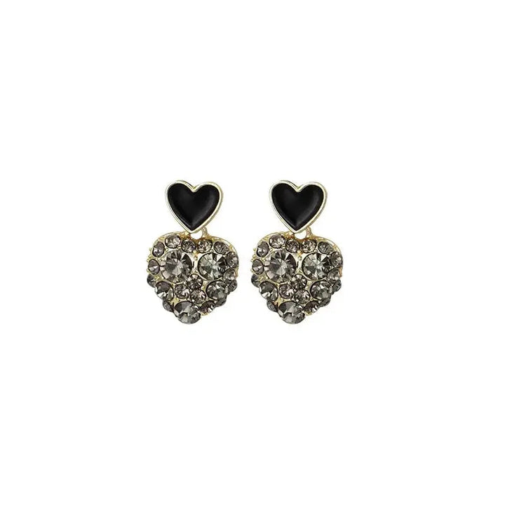 Black Double Heart Studded Drop In Trend Studs - Salty Accessories
