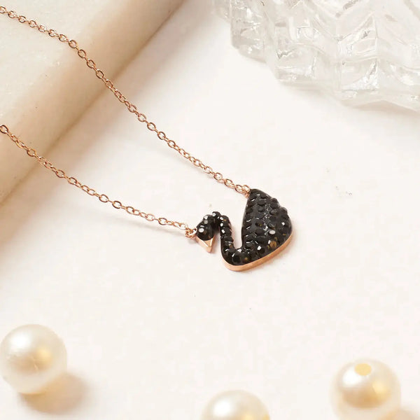 Black Night Studded Swan Necklace