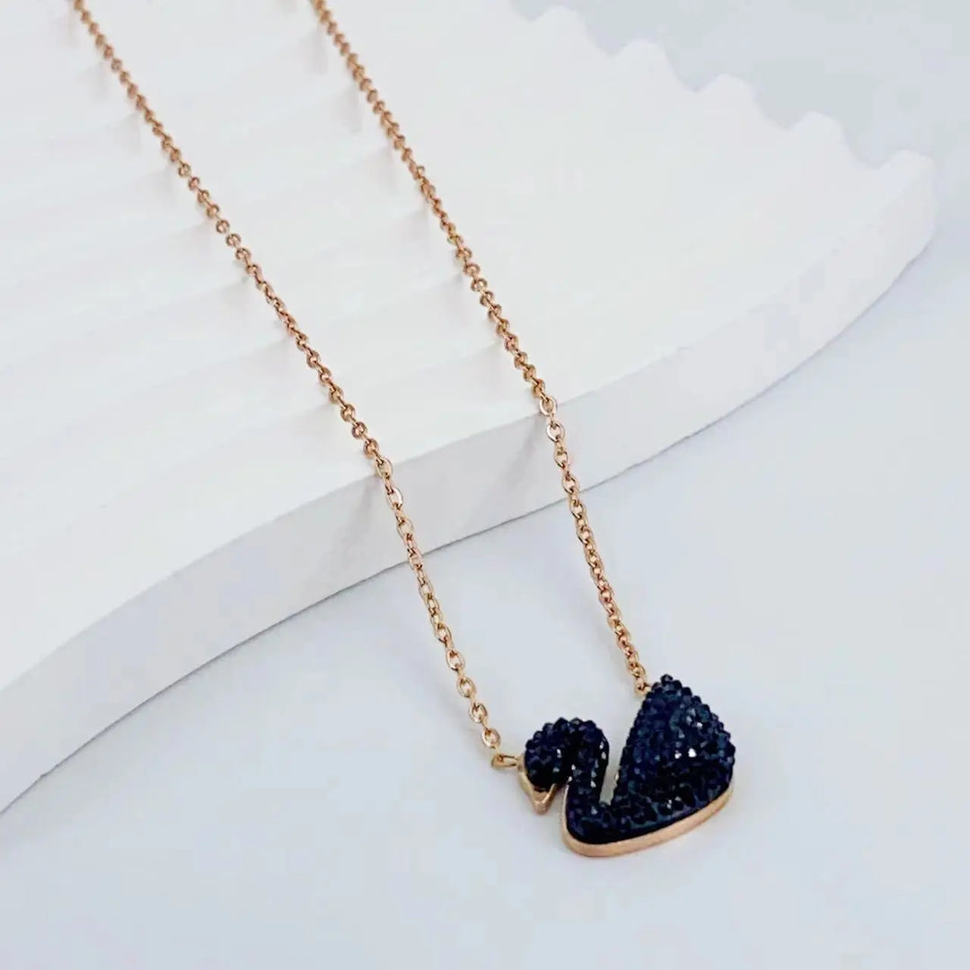 Black Night Studded Swan Necklace - Salty Accessories