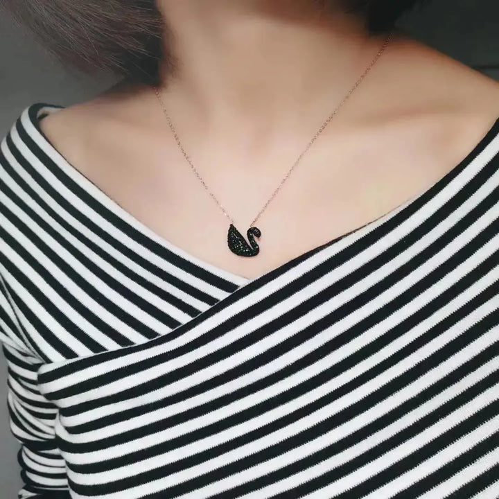 Black Night Studded Swan Necklace - Salty Accessories