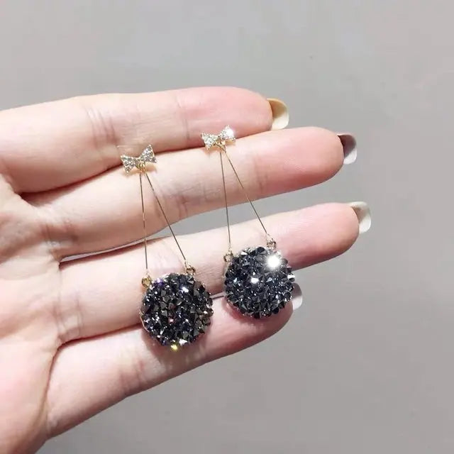 Black Studded Bow Sleek Earrings - Salty Accessories