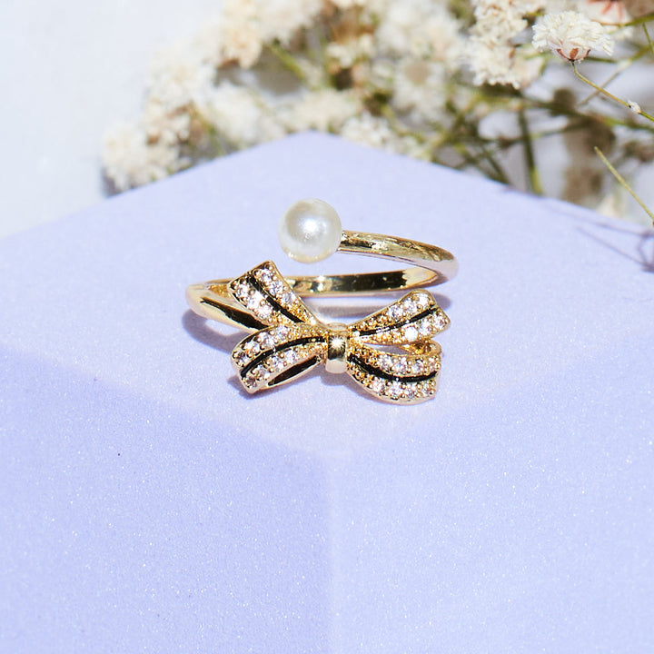 Black Bow Pearl Ring - Salty Accessories