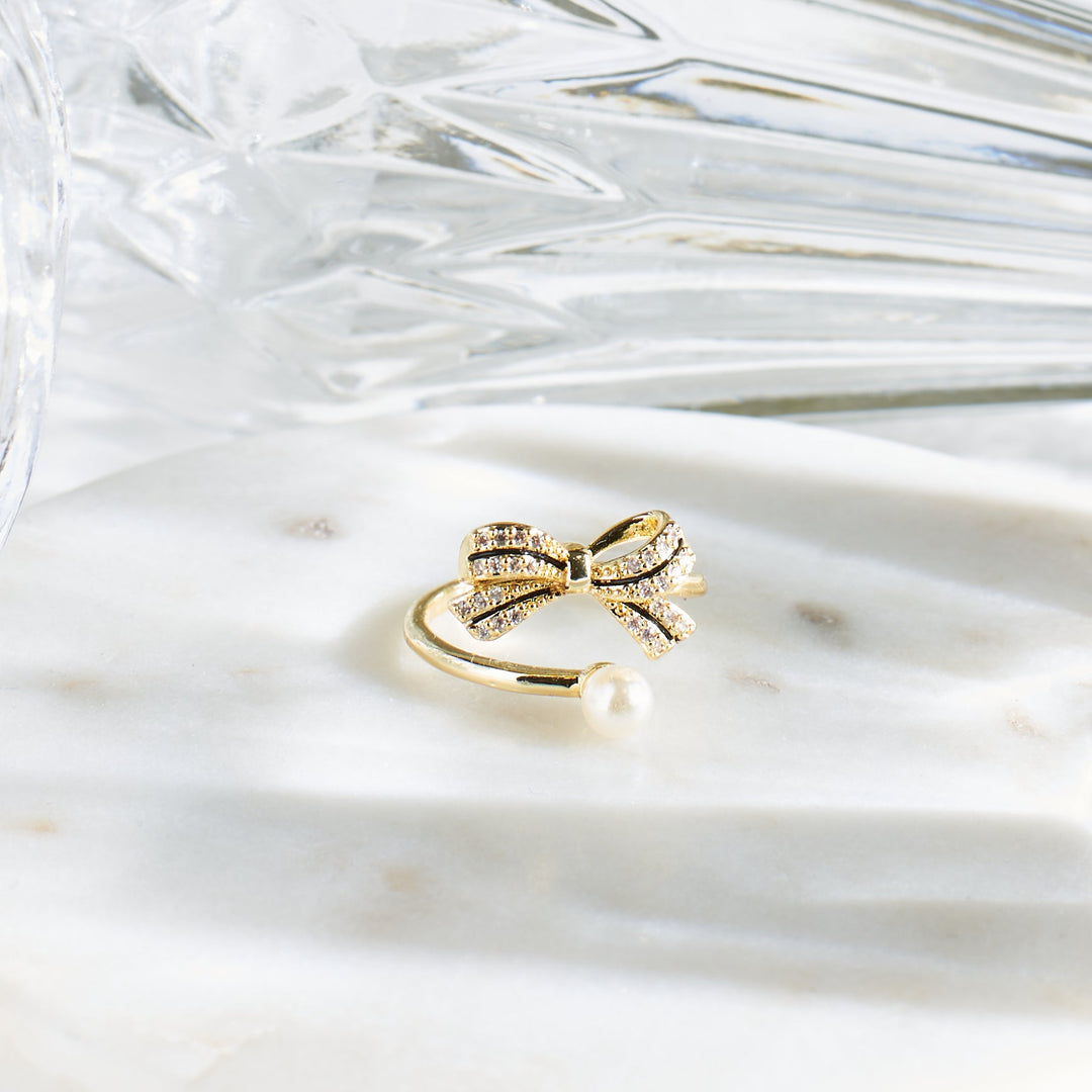 Black Bow Pearl Ring - Salty Accessories