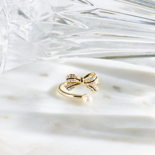 Black Bow Pearl Ring