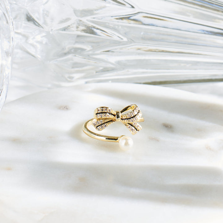 Black Bow Pearl Ring - Salty Accessories
