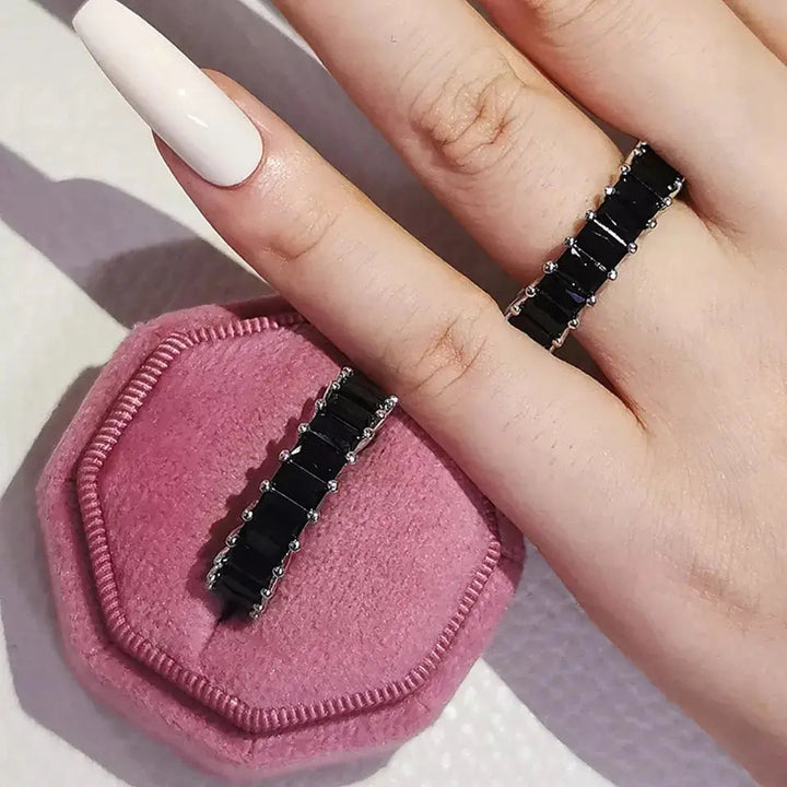 Black Cubic Tennis Ring - Silver - Salty Accessories