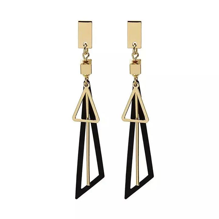 Black Geometric Decor Drop Earrings Gold | Salty