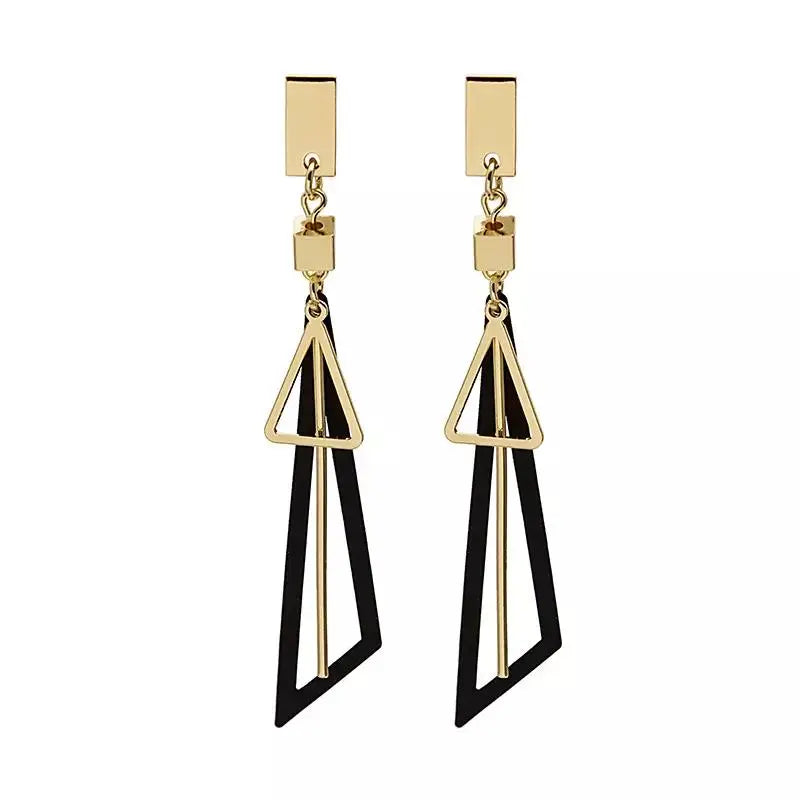 Black Geometric Decor Drop Earrings Gold