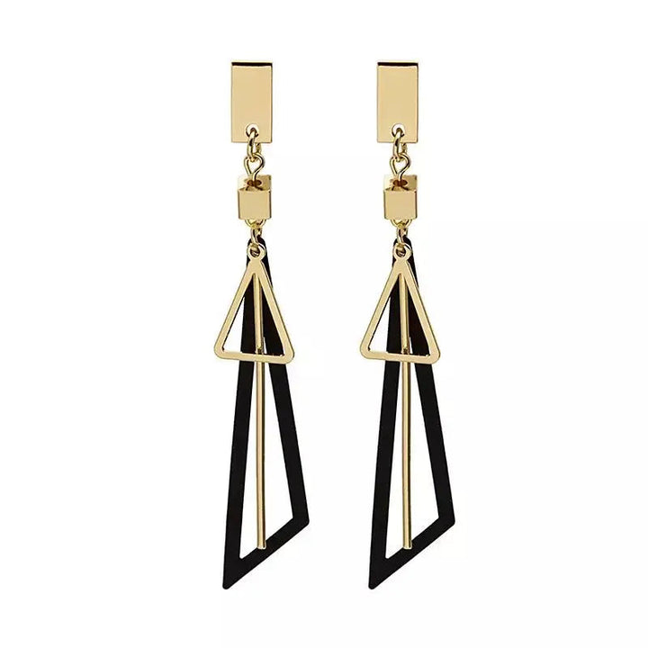 Black Geometric Decor Drop Earrings Gold