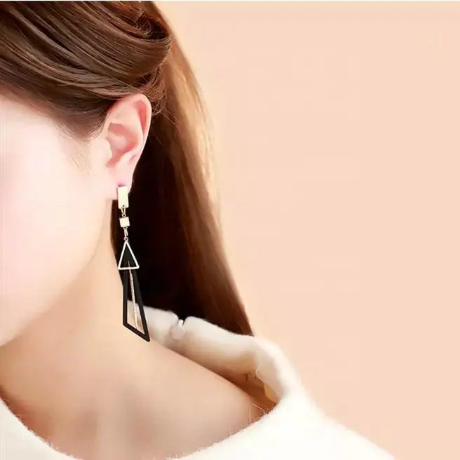 Black Geometric Decor Drop Earrings Gold