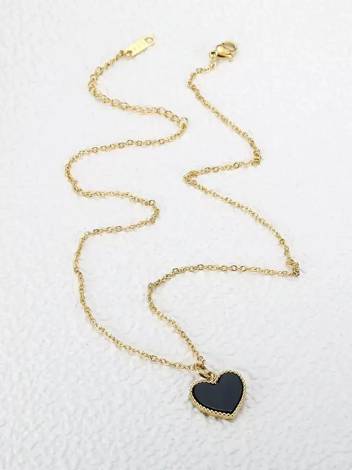 Black Heart Gold Necklace - Salty Accessories