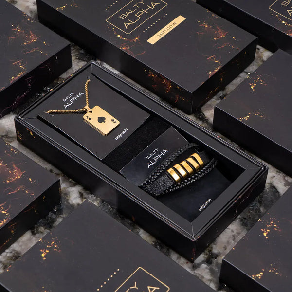 Blaze Black Monarch Mens Chain & Bracelet Combo