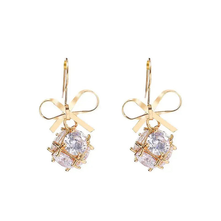 Bling Stone Bow Earrings - Gold