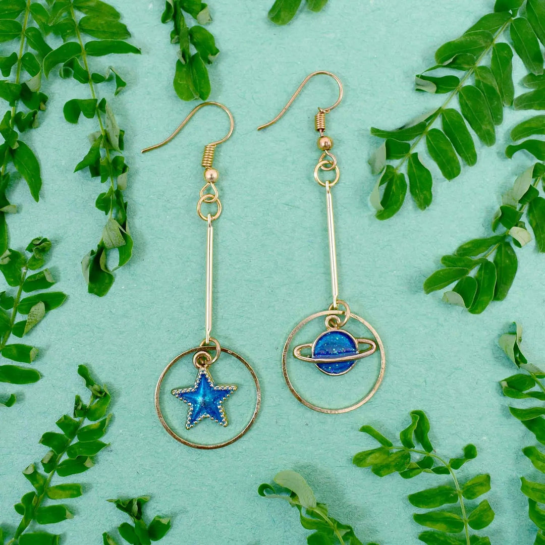 Blue Star Planet Dangle Hoop Earrings - Salty Accessories