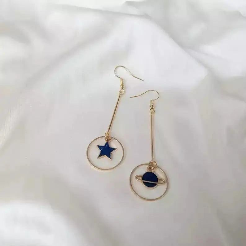 Blue Star Planet Dangle Hoop Earrings - Salty Accessories