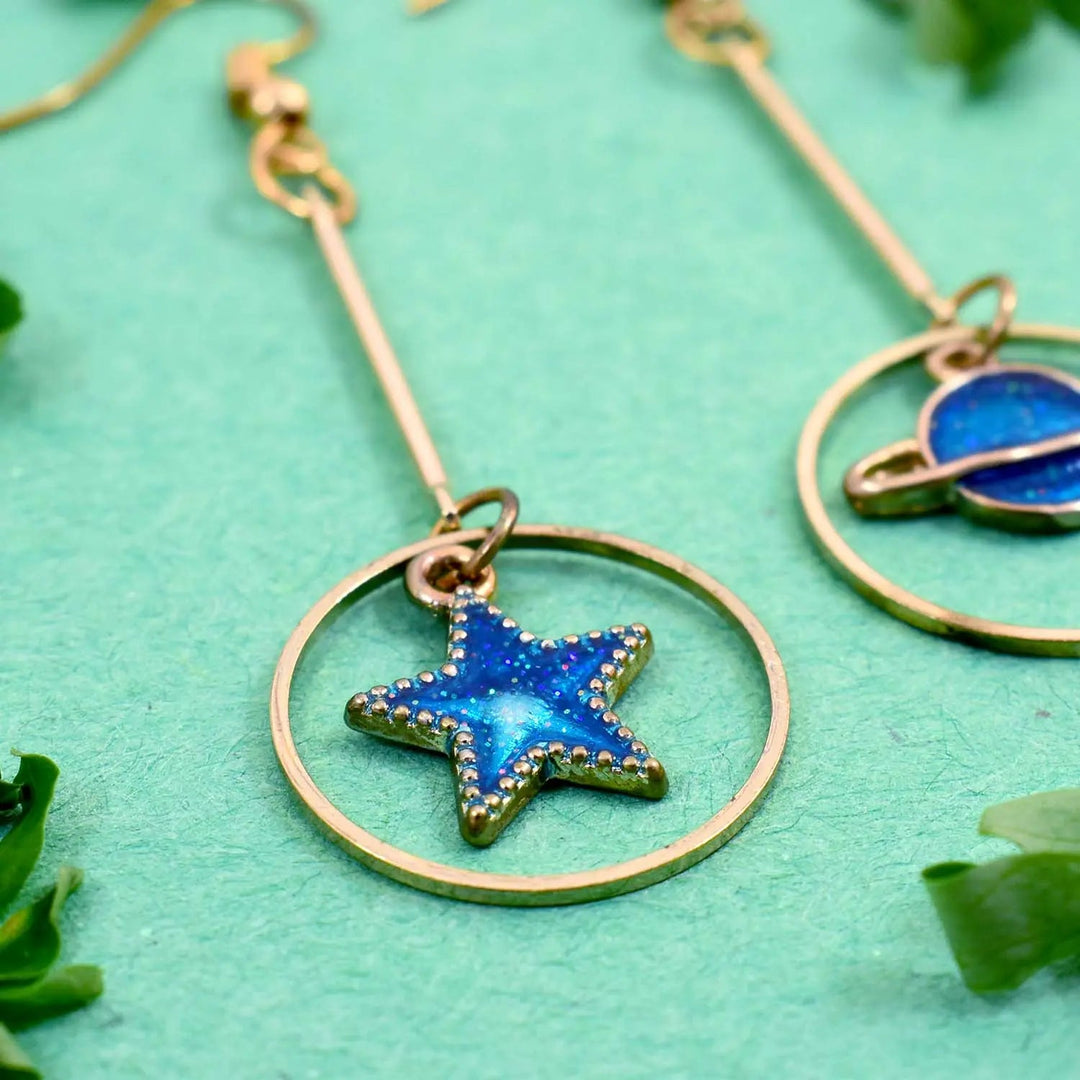 Blue Star Planet Dangle Hoop Earrings - Salty Accessories