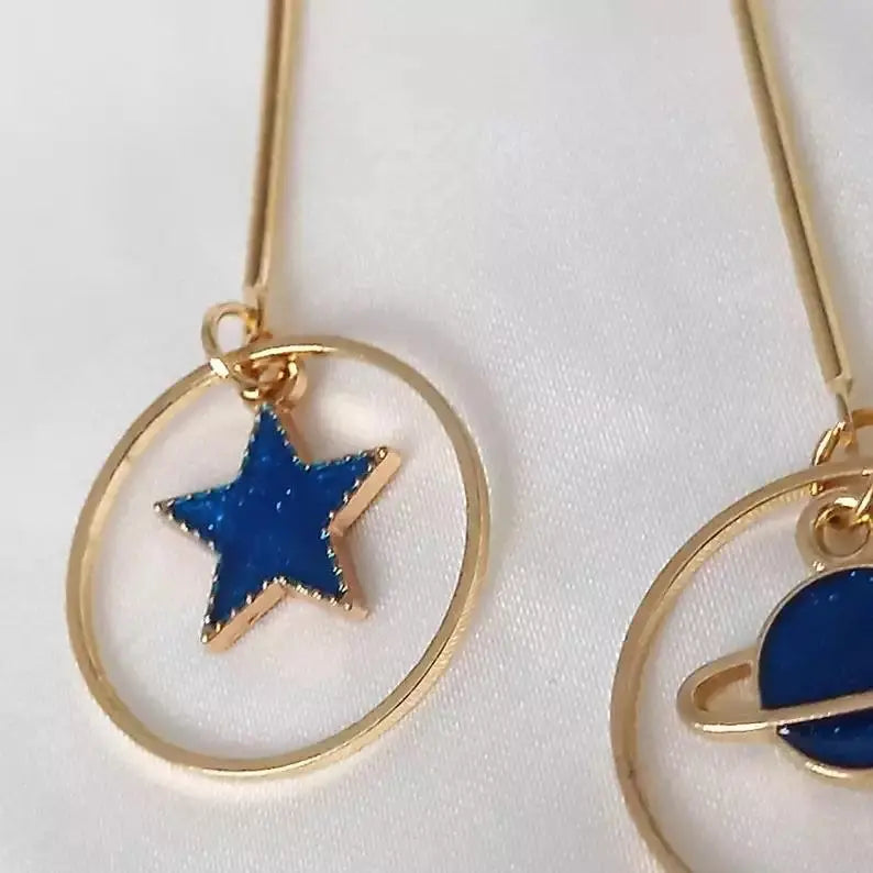 Blue Star Planet Dangle Hoop Earrings - Salty Accessories