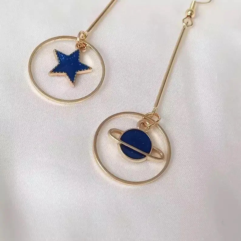 Blue Star Planet Dangle Hoop Earrings - Salty Accessories