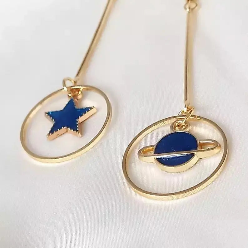 Blue Star Planet Dangle Hoop Earrings - Salty Accessories