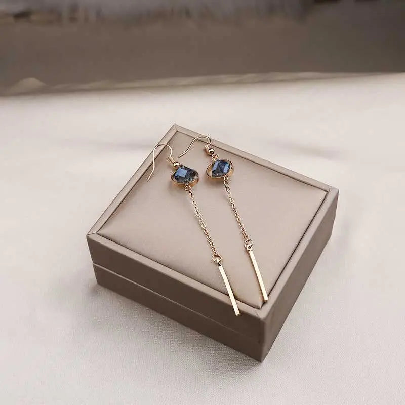 Blue Stone Opal Crystal Long Chain Tassel Drop - Salty Accessories