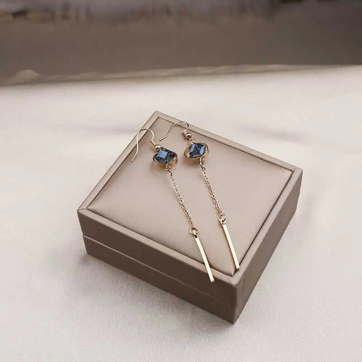 Blue Stone Opal Crystal Long Chain Tassel Drop - Salty Accessories