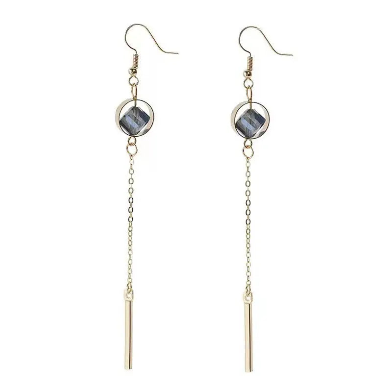 Blue Stone Opal Crystal Long Chain Tassel Drop - Salty Accessories
