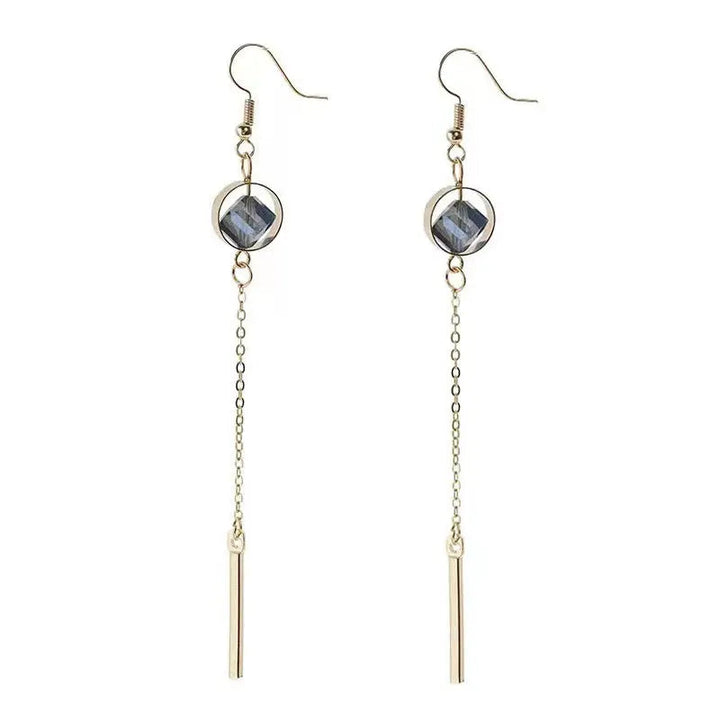 Blue Stone Opal Crystal Long Chain Tassel Drop - Salty Accessories