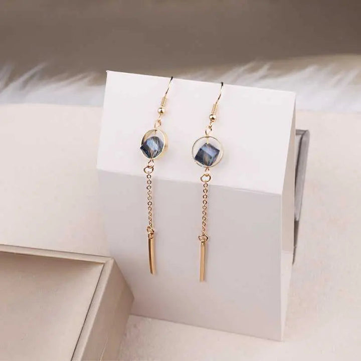 Blue Stone Opal Crystal Long Chain Tassel Drop - Salty Accessories