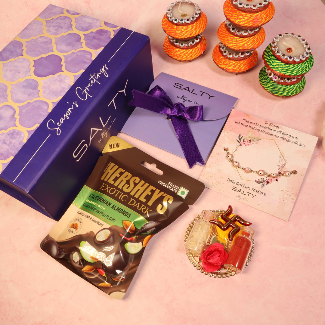Blushing Warder Rakhi Gift Box For Sister | Salty