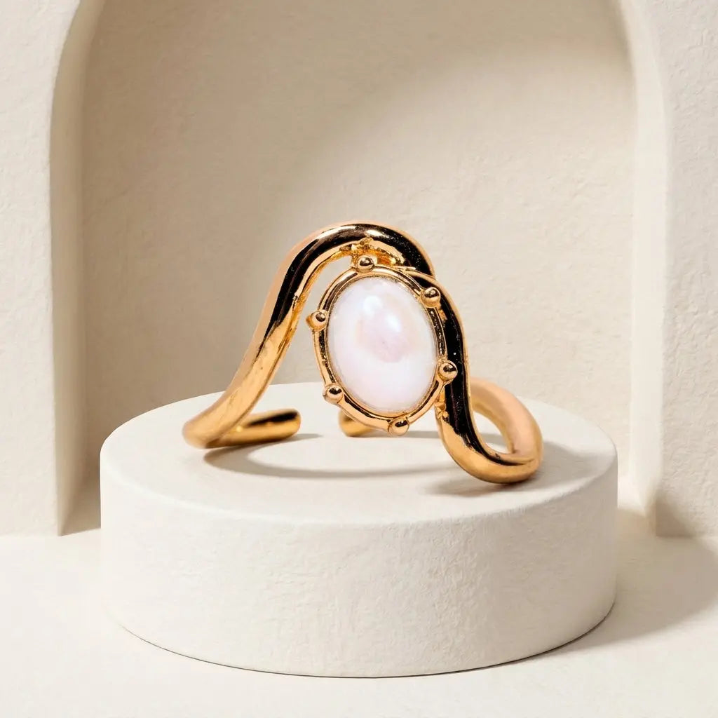 Bold Aquamarine Oval Stone Wave Ring | Salty