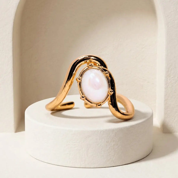 Bold Aquamarine Oval Stone Wave Ring
