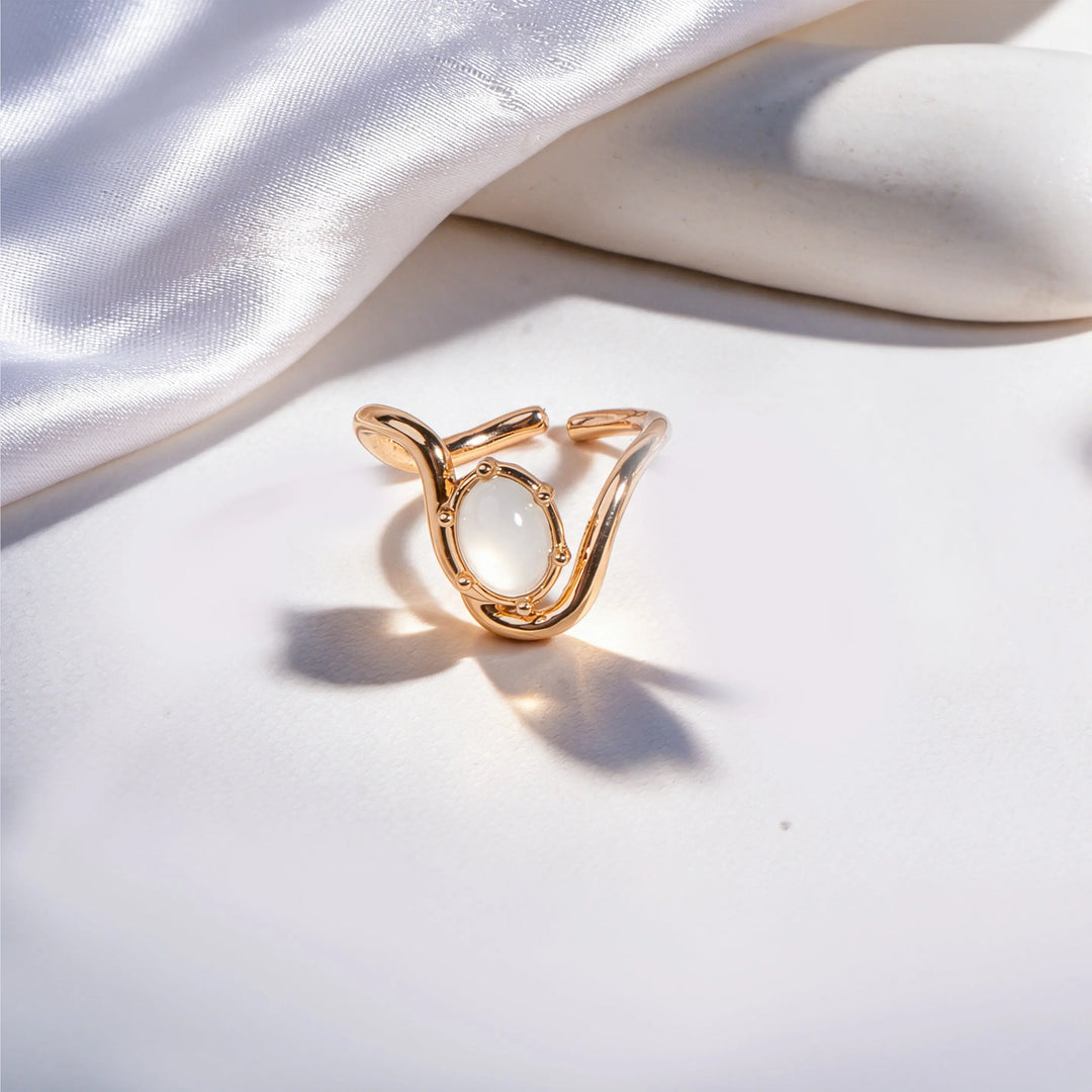 Bold Aquamarine Oval Stone Wave Ring | Salty