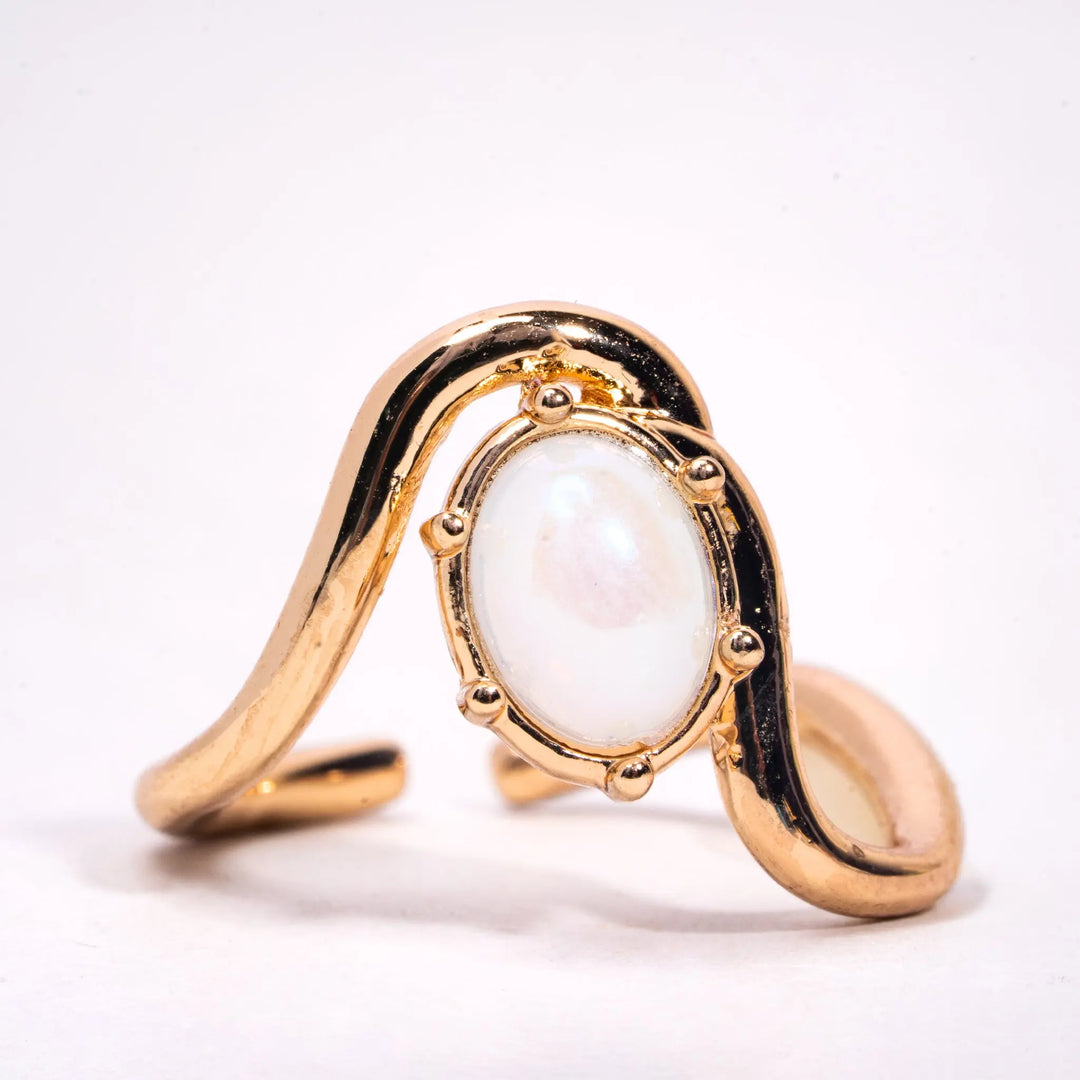 Bold Aquamarine Oval Stone Wave Ring | Salty