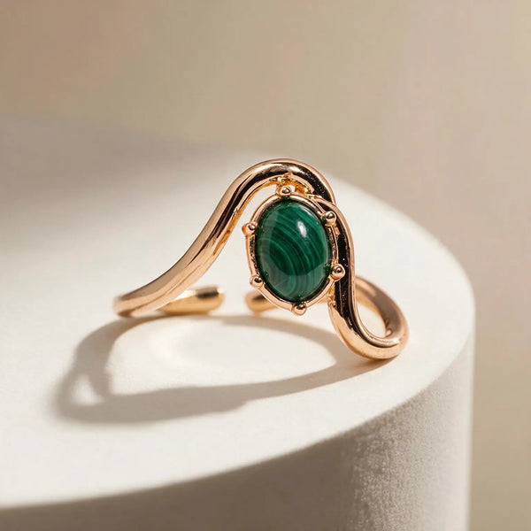 Bold Green oval Stone Wave Ring