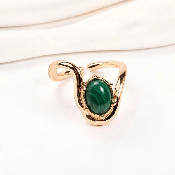 Bold Green oval Stone Wave Ring