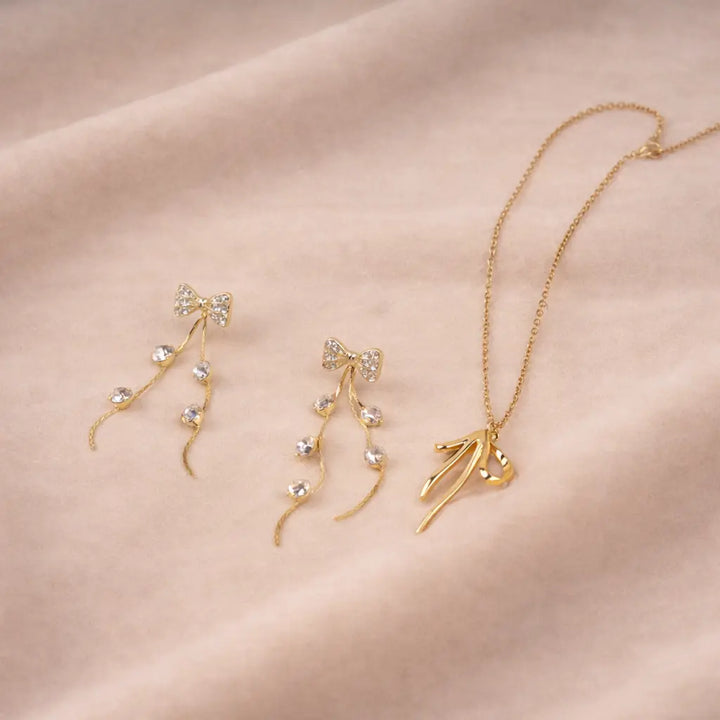 Bow Bliss Duo Necklace and Earrings Combo | Salty