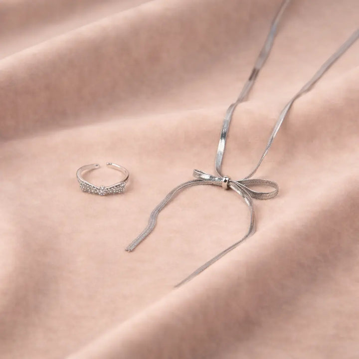 Bowtiful Sparkle Necklace and Ring Combo | Salty