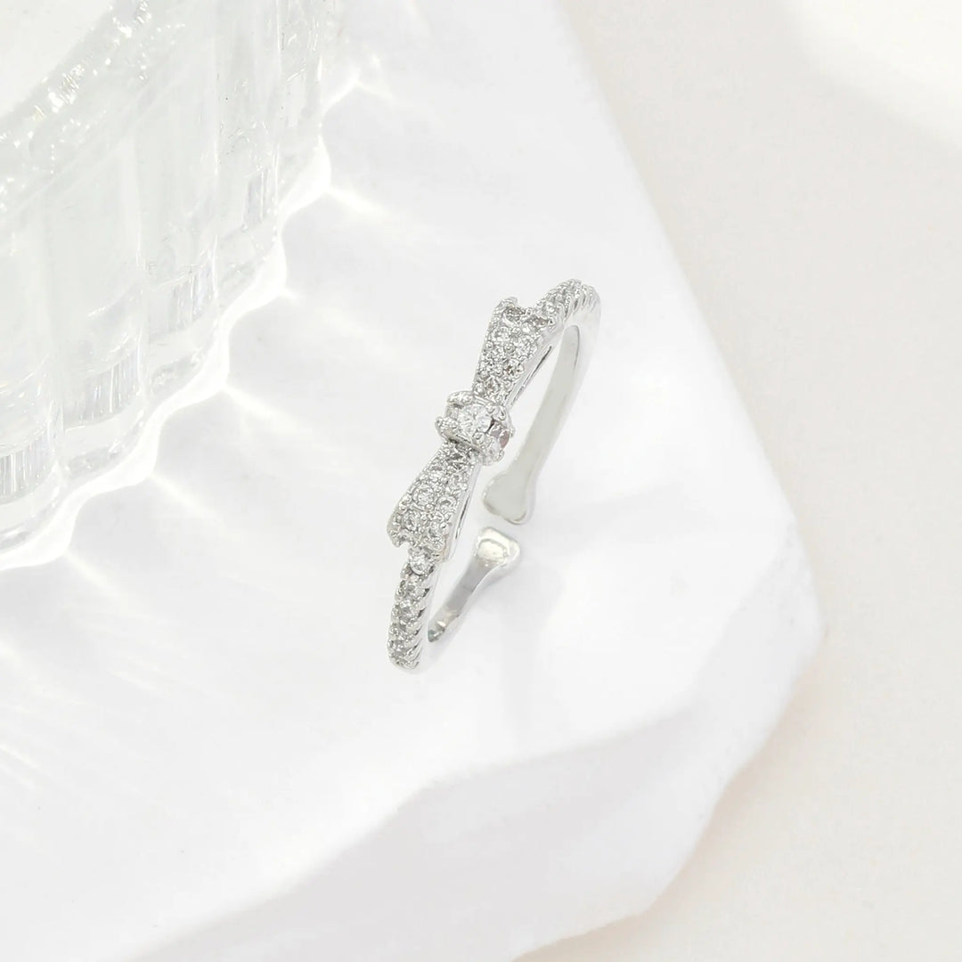 Margaret Crystal Bow Silver Ring - Salty Accessories