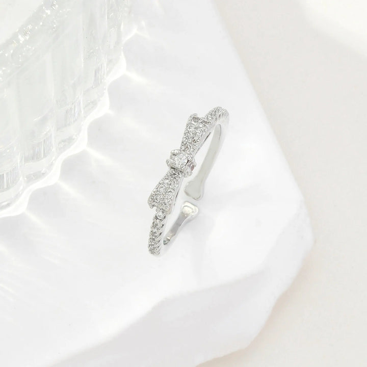 Margaret Crystal Bow Silver Ring - Salty Accessories