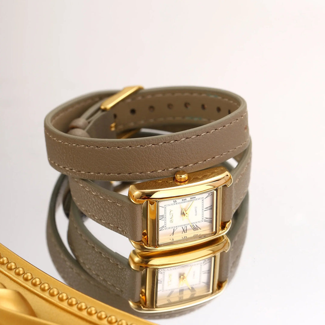 Vintage Muse Leather Strap Wrapable Watch - Grey - Salty Accessories