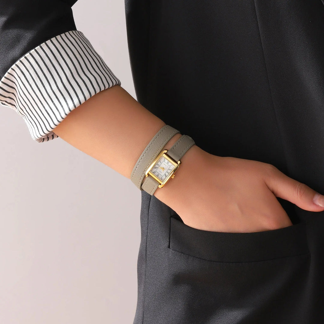 Vintage Muse Leather Strap Wrapable Watch - Grey - Salty Accessories