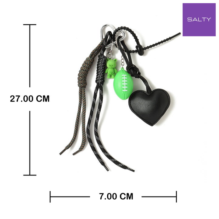 Green Rugby Teddy & Black Heart Bag Charm