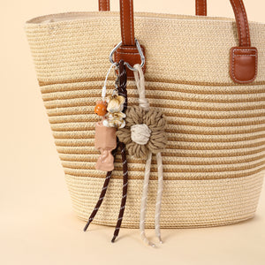 Brown Floral Crochet & White Puppy Duo Bag Charm
