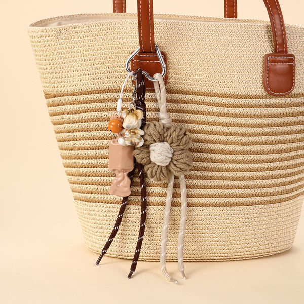 Brown Floral Crochet & White Puppy Duo Bag Charm